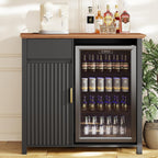 Mini Fridge Cabinet with Charging Station, Modern Fluted Coffee Bar Cabinet with Beverage and Wine Storage, Compact Coffee Bar with Mini Fridge Space for Kitchen, Dining Room or Living Room
