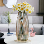 Large Amber Glass Vase for Home Decor Ribbed Tall Gold Floor Vase 12.0" Decorative Vases for Table Centerpieces Flowers Decor and Farmhouse(Brown 8.0in)