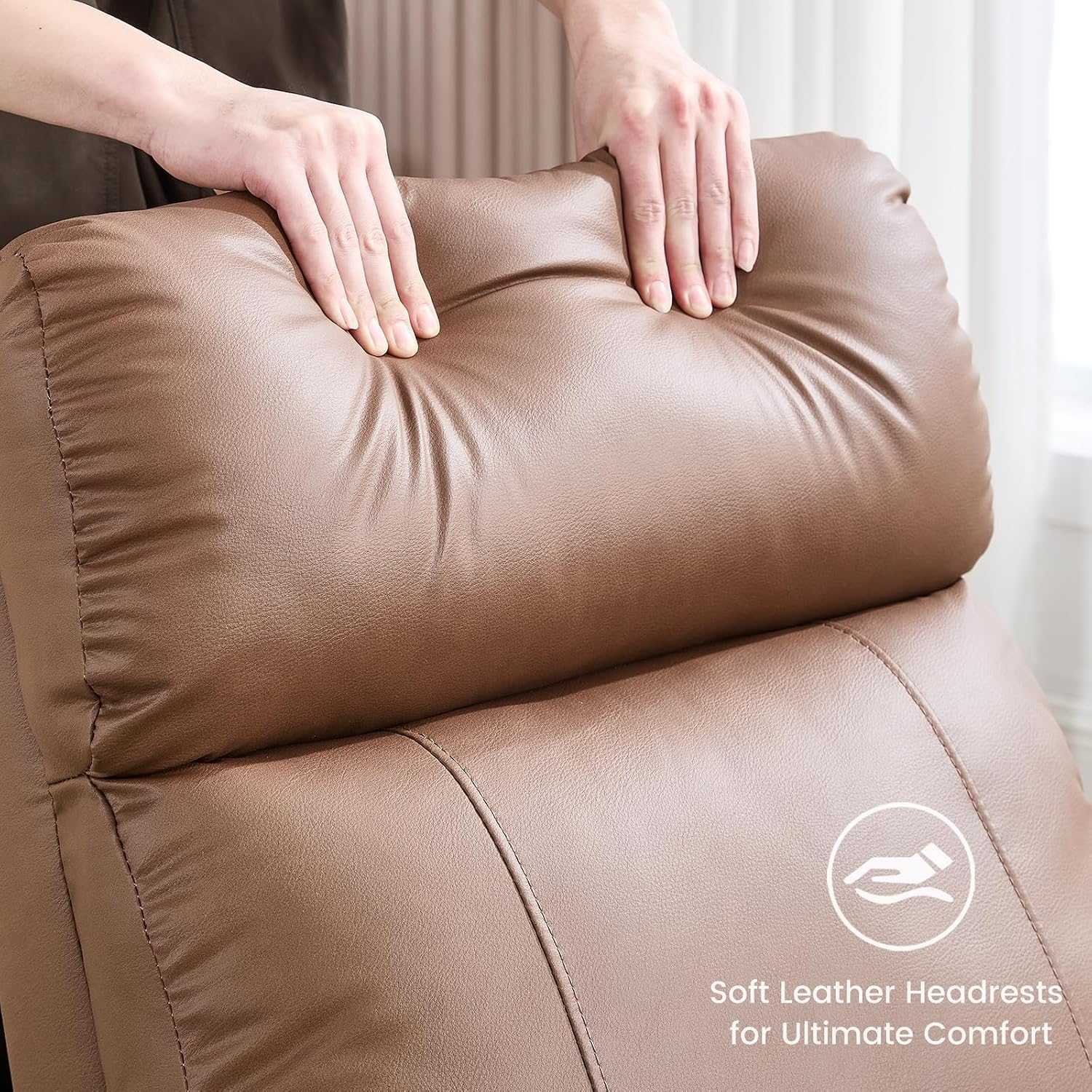 Swivel Rocker Recliner Chairs, Manual Faux Leather Recliners, 360° Swivel Nursery Reclining Chair Glider Rocking Recliner with Adjustable Headrest Highback for Living Room, PU Coffee