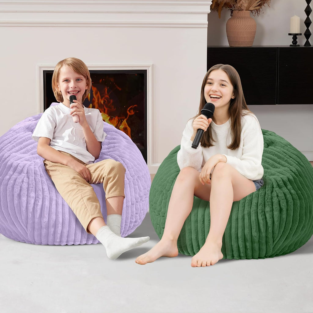 Homguava 2FT Bean Bag Chair, 2' Small Bean Bags with Memory Foam Filled, Beanbag Chairs with Machine Washable Cover Dutch Corded Plush Cover for Classroom,Living Room,Bedroom-Dark Green