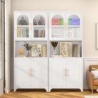 SteeLoong Metal Kitchen Pantry Storage Cabinet，75" Tall Storage Cabinets with 4 Doors and Adjustable Shelves ，White Hutch Cabinet with Microwave Stand,Large Kitchen Cupboard for Dining Room