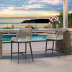 PURPLE LEAF 4 Pieces Counter Height Bar Stools Patio Boho Rattan Barstools Aluminum Woven Bar Chairs with Cushions for Outdoor Kitchen Island Garden