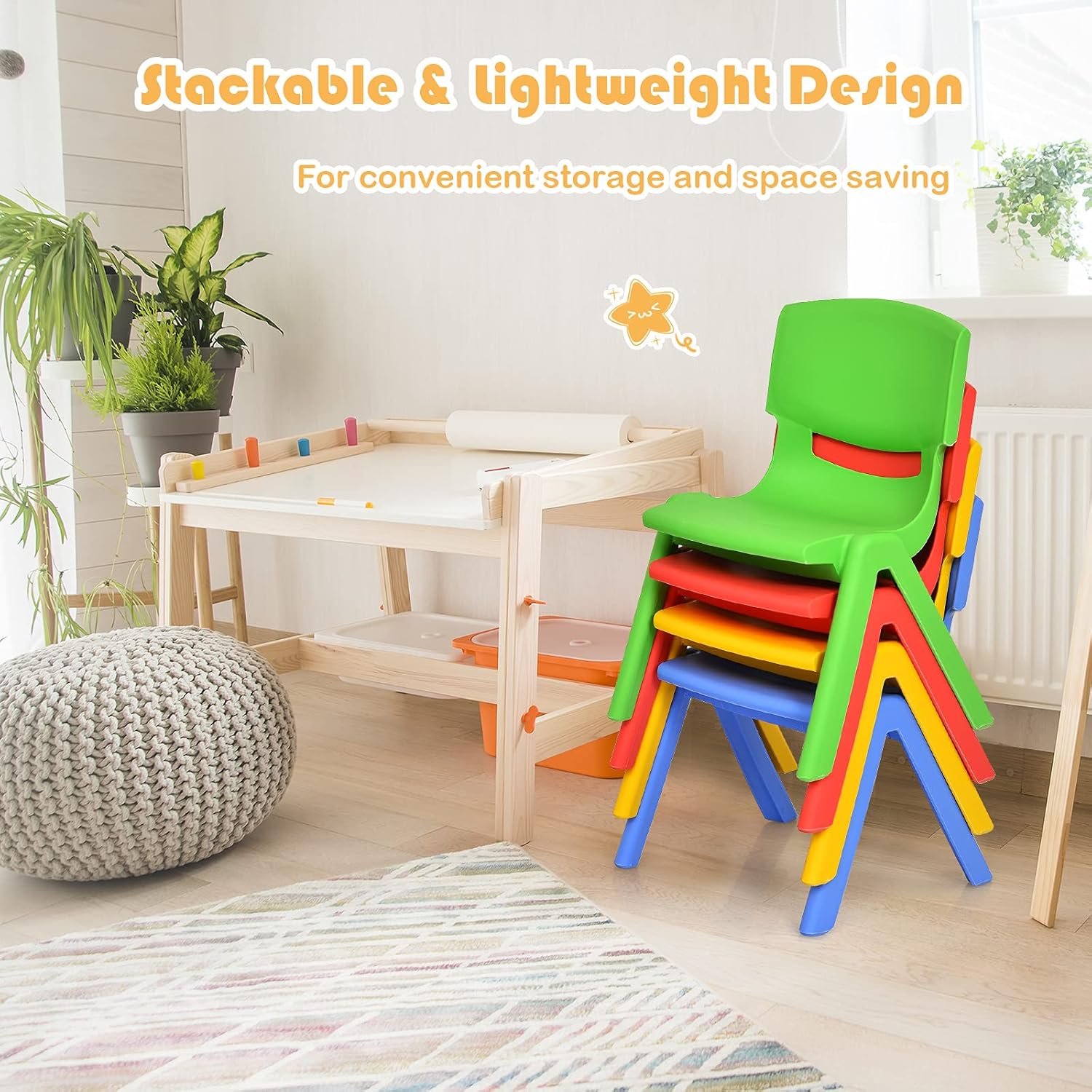Costzon Kids Chairs, Stackable Plastic Colorful for Toddlers Boys Girls, Learn and Play Stools for School, Home & Play Room (Multicolor, 4 Chairs)
