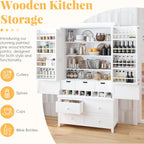 roomfitters Kitchen Pantry Organizers and Storage Kitchen Cabinet, Storage Hutch with Door Spice Racks, Wine Rack, White