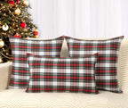 4TH Emotion Set of 2 Christmas Scottish Tartan Plaid Throw Pillow Covers Cushion Case Polyester for Farmhouse Home Decor Red and White, 20 x 20 Inches