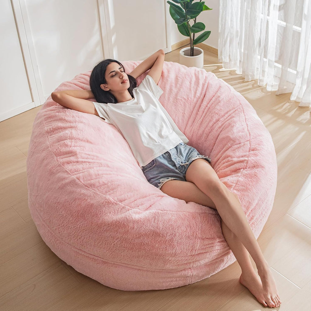 MAXYOYO Bean Bag Chair for Adults, Large 4 ft Bean Bag Chair with Foam Filling, Ultra Soft Fur Lazy Sofa for Living Room Bedroom, Machine Washable Cover