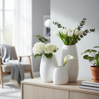 hjn Ceramic Vase Set of 3 White Flower Vase for Home Decor, Modern Decorative Vases for Flowers/Ideal Shelf Decor/Table/Living Room/Kitchen/Office-White