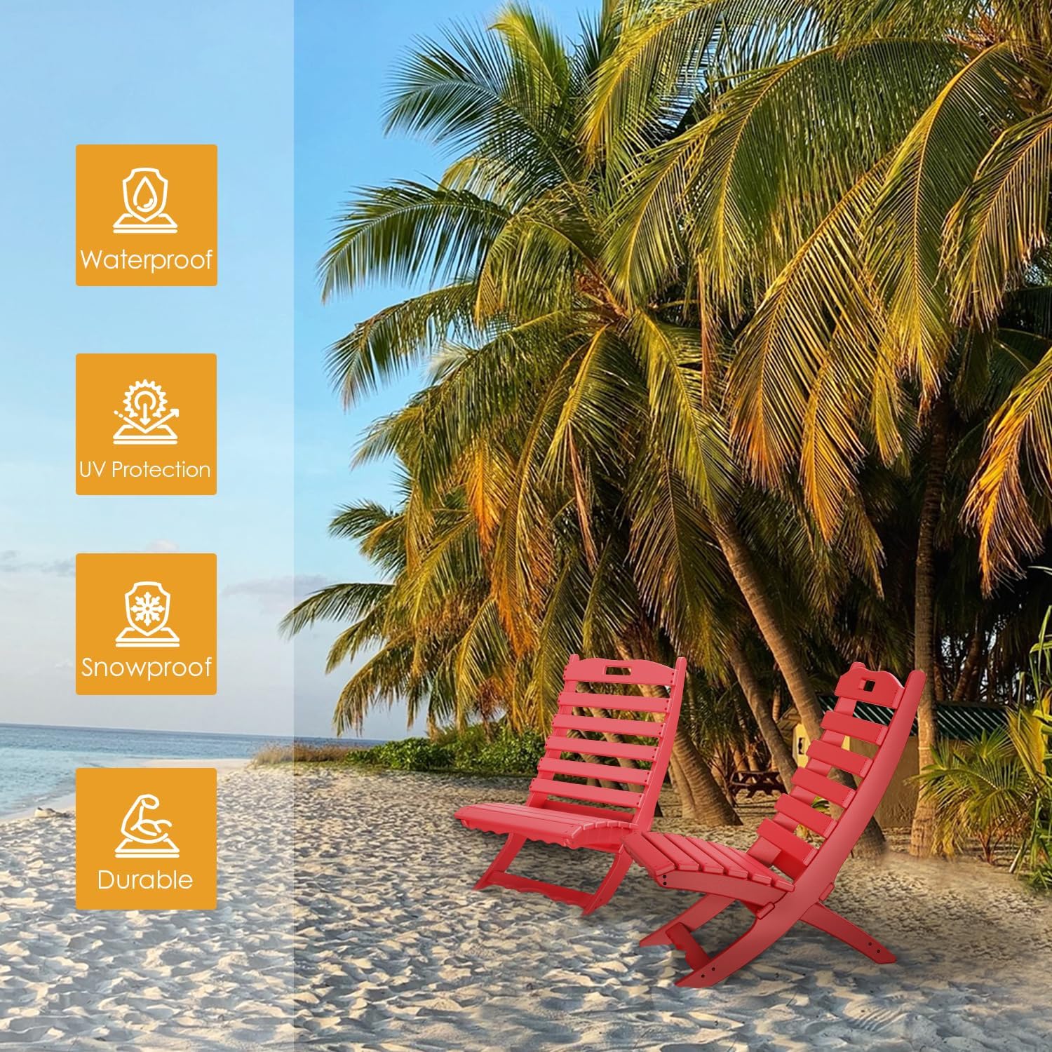IVY&LANE Portable Xavier-Chairs Set of 2 | Folding-Adirondack-Chair | Wave | HDPE Plastic | Limited Edition | Red | All-Weather Resistant | for Outdoor Fire-Pit Patio Lawn Beach Poolside