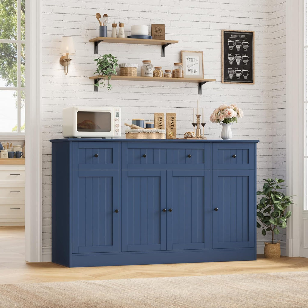 HITHOS 55" Sideboard Buffet Cabinet with Storage, Modern Kitchen Buffet Storage Cabinet with Drawers, Wood Coffee Bar with Adjustable Shelves, Large Sideboard for Kitchen, Living Room, Blue