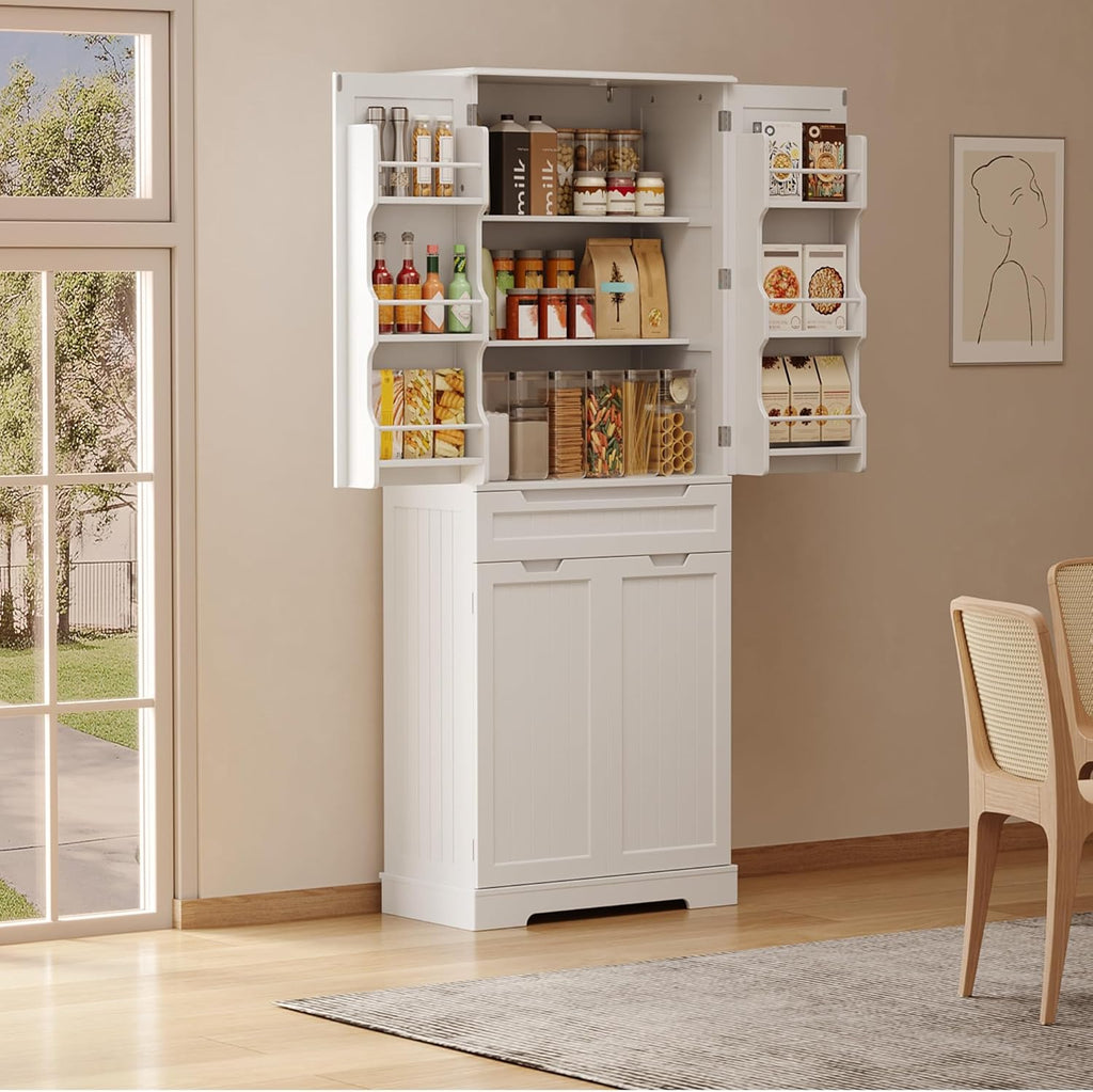Gizoon 71" Tall Kitchen Pantry Cabinet with Doors and Adjustable Shelves, Pantry Storage Cabinet with Drawer Freestanding Organizer for Small Kitchen Bathroom Laundry Room, Painted White