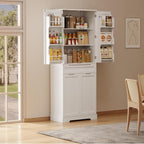 Gizoon 71" Tall Kitchen Pantry Cabinet with Doors and Adjustable Shelves, Pantry Storage Cabinet with Drawer Freestanding Organizer for Small Kitchen Bathroom Laundry Room, Painted White