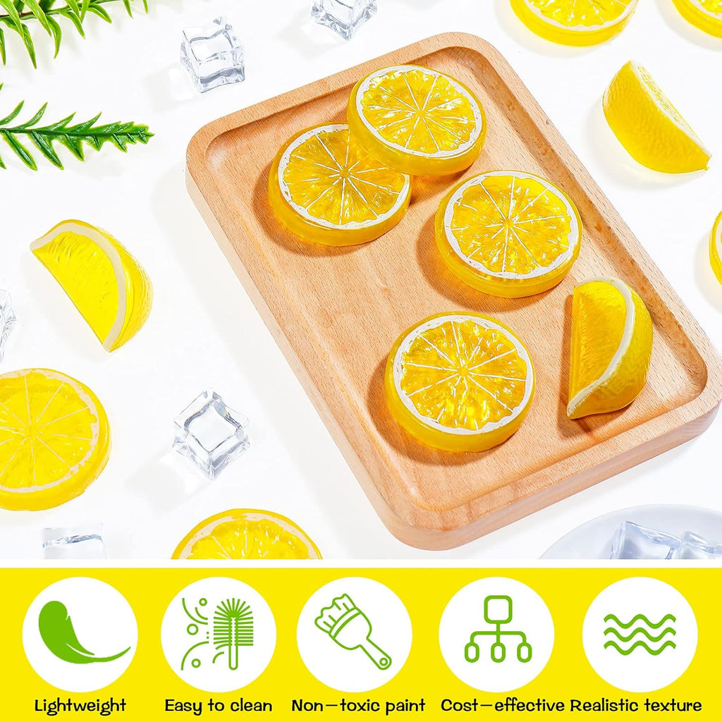 42 Pieces Acrylic Fake Lemon Slices Ice Cubes Artificial Plastic Lemon Slice Set Blocks Simulation Lemon Block Double Side Decorative Fake Fruit Model for Party Wedding Kitchen Decoration Photo Props
