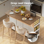 51" Kitchen Island with Storage & Drop Leaf, Farmhouse Rolling Kitchen Island on Wheels with Power Outlet, Spice Rack,Portable Island Table with Drawer & Cabinet for Kitchen, White