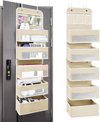 Easy Assembly Over The Door Organizer, 6 Shelves&10 Side Pockets, Heavy-Duty Reinforced Mesh Rack Holds 44lb, Hanging Behind Door Storage for Bathroom Pantry, Nursery, Closet, Shoes,Towels-Ivory White