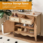 RoyalCraft Sideboard Buffet Cabinet, Solid Wood Accent Cabinet with 2 Carved Doors and 2 Drawers, Vintage Credenza for Kitchen, Living Room, Hallway, Natural Oak
