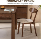 100% Solid Oak Dining Chairs, Mid Century Modern Dining Chair with Curved Backrest, Fabric Upholstered Dining Chairs for Kitchen, Study, Living Room (4, Walnut Wood-Beige Cushion)
