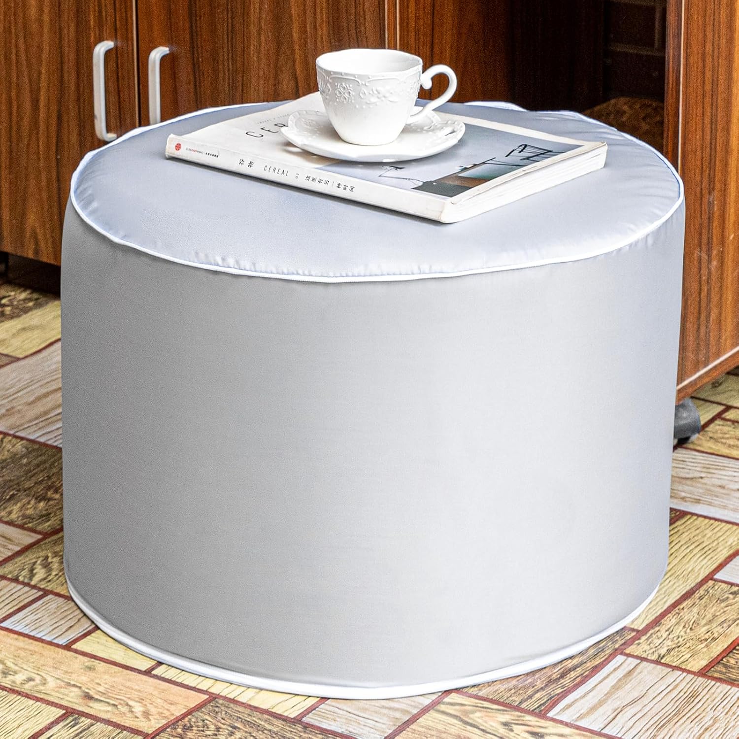 Multipurpose Outdoor Ottoman for Patio 20x14 Inches, Backyard, Additional Seating, Footrest, Side Table,Outdoor Patio Bean Bag Ottoman (Light Gray, Round)