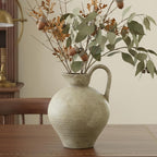 Ceramic Rustic Farmhouse Vase with Handle, 8.8 Inch Beige Vintage Vase, Rustic Ceramic Pottery for Home Decor, Farmhouse Decor Centerpiece for Kitchen, Living Room, Entryway