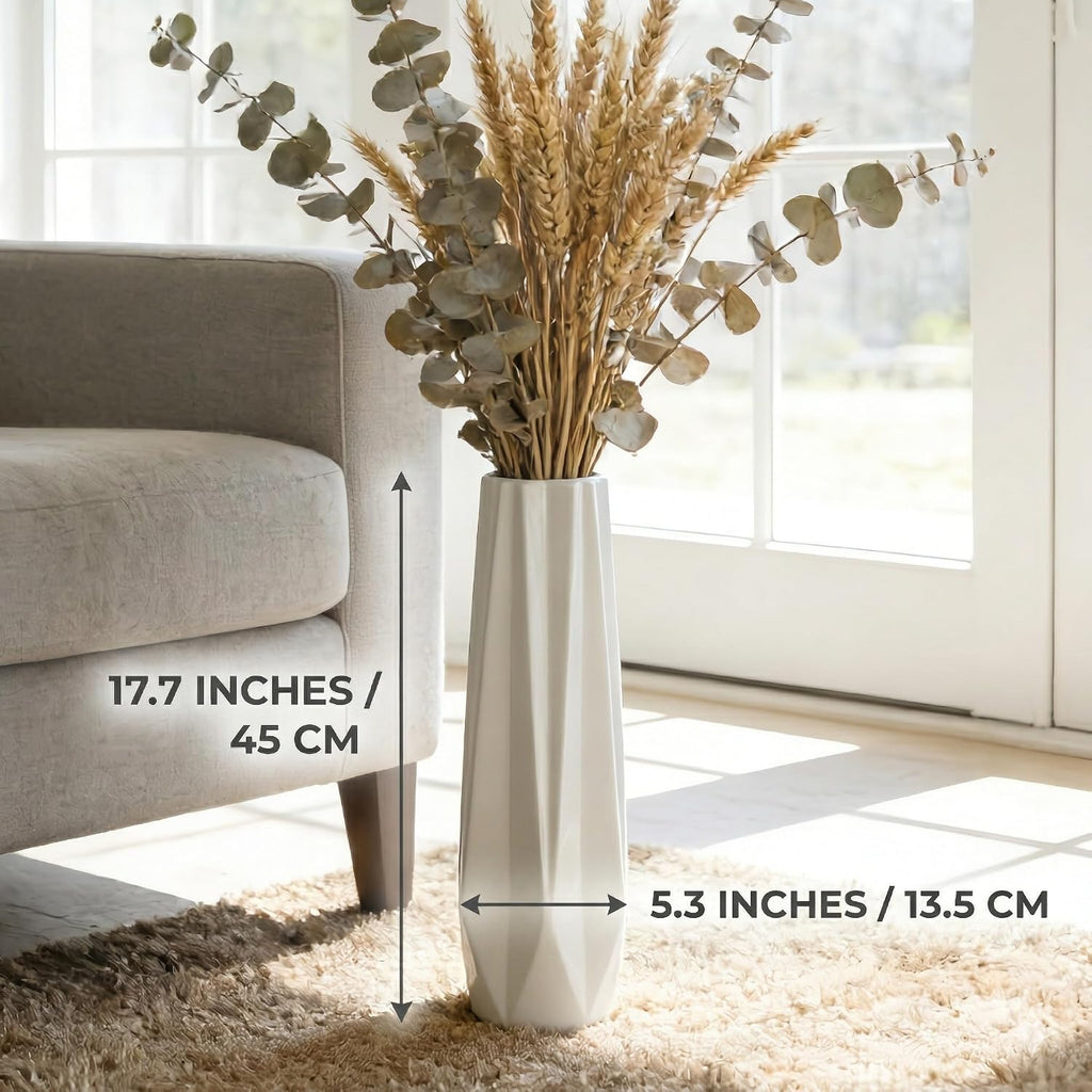 Ceramic Tall Floor Vase, White 17.7" Large Flower Vase Decorative Vases for Pampas Grass Living Room Modern Home Decor Office Bedroom Kitchen Wedding House Décor, Gift for Wedding Housewarming