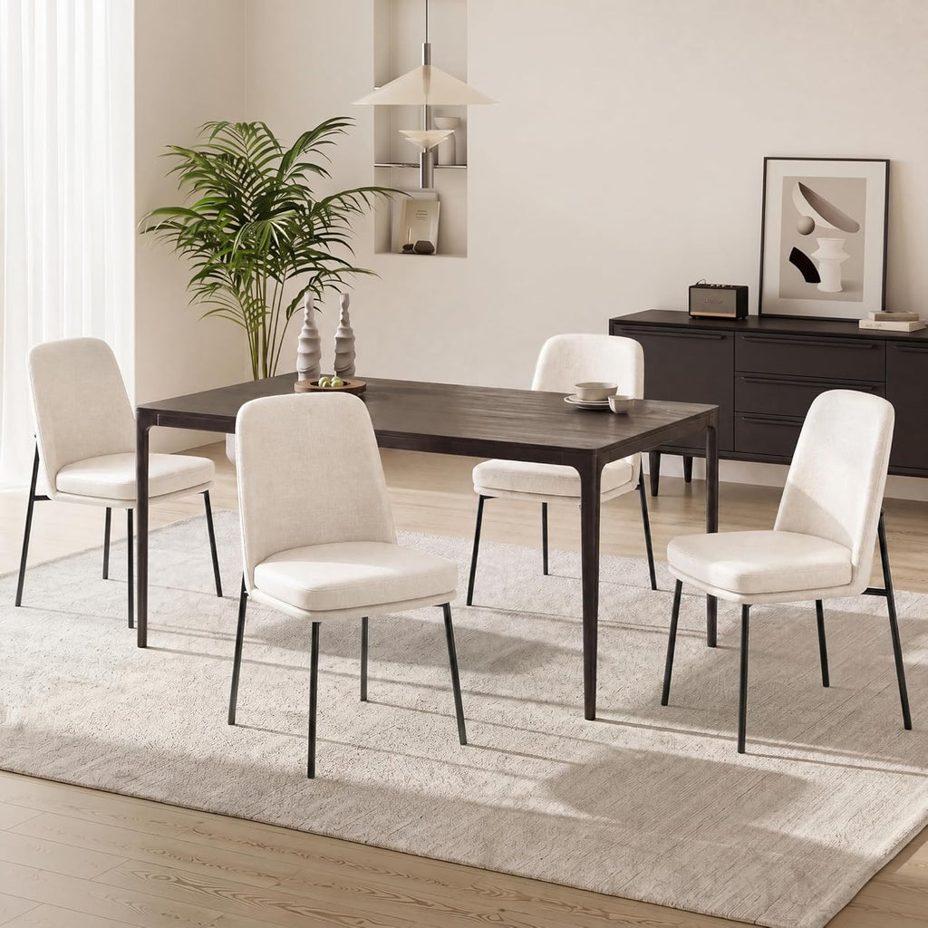 COLAMY Dining Chairs Set of 2, Modern Dining Chairs, Fabric Upholstered Dining Chairs, Kitchen Chairs with Curved Back and Metal Legs for Dining Room Kitchen Restaurant, Beige