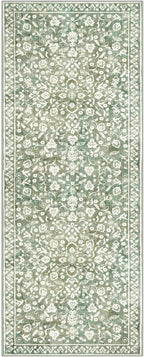 Vintage Washable Runner Rug 2x6, Sage Green Beige Runners for hallways, Super Soft Kitchen Runner Rug Non Slip, Printed Faux Wool Floral Thin Carpet Runner for Entryway Laundry Room Bedroom