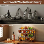 Nuovoware Countertop Wine Rack, 14-Bottle, 3 Tier, Black+Brown | Wine Bottle Organizer Storage, Freestanding Modern Carbon Steel Holder, Hexagonal Structure, for Cabinet, Pantry