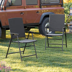 Tangkula Outdoor Folding Chairs Set of 2, Patio PE Wicker Dining Chairs with Armrests and Metal Frame, Portable Lawn Chairs for Garden, Porch, Balcony and Camping, Fully Assembled (1, Mix Brown)
