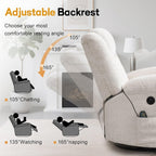 Korser Rocker Recliner, Glider Recliner Chairs for Adults, 360° Swivel Rocking Chair with Massage and Heating, Nursery Chair with Storage and USB Charging, Ivory White, Swivel Rocker Recliner