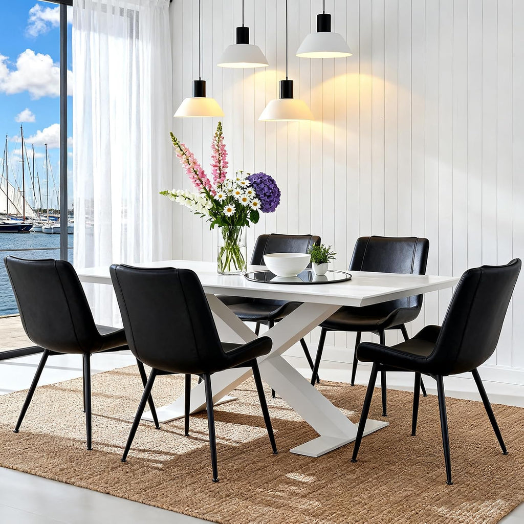 Dining Chairs Set of 2, PU Leather Armless with Metal Legs Black | Fits Dining Rooms, Kitchens, Waiting room, Living rooms, Offices & Cafes, Easy to Clean Easy to assemble Adjustable Foot Pads