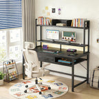 DurayLoly 39.4" Computer Desk with Hutch & Monitor Stand,Gaming Desk with Shelves & Drawers, Writing Desk with LED &Power Outlet,Office Desk,Study Desk for Bedroom Home Office,Small Space,Black