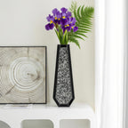 SHYFOY 24" Black Floor Vase, Black Crushed Diamond Tall Vases for Floor, Elegant Black Crystal Glass Vase for Pampas Grass Mirrored Decorative Flower Vase for Office Home Decor