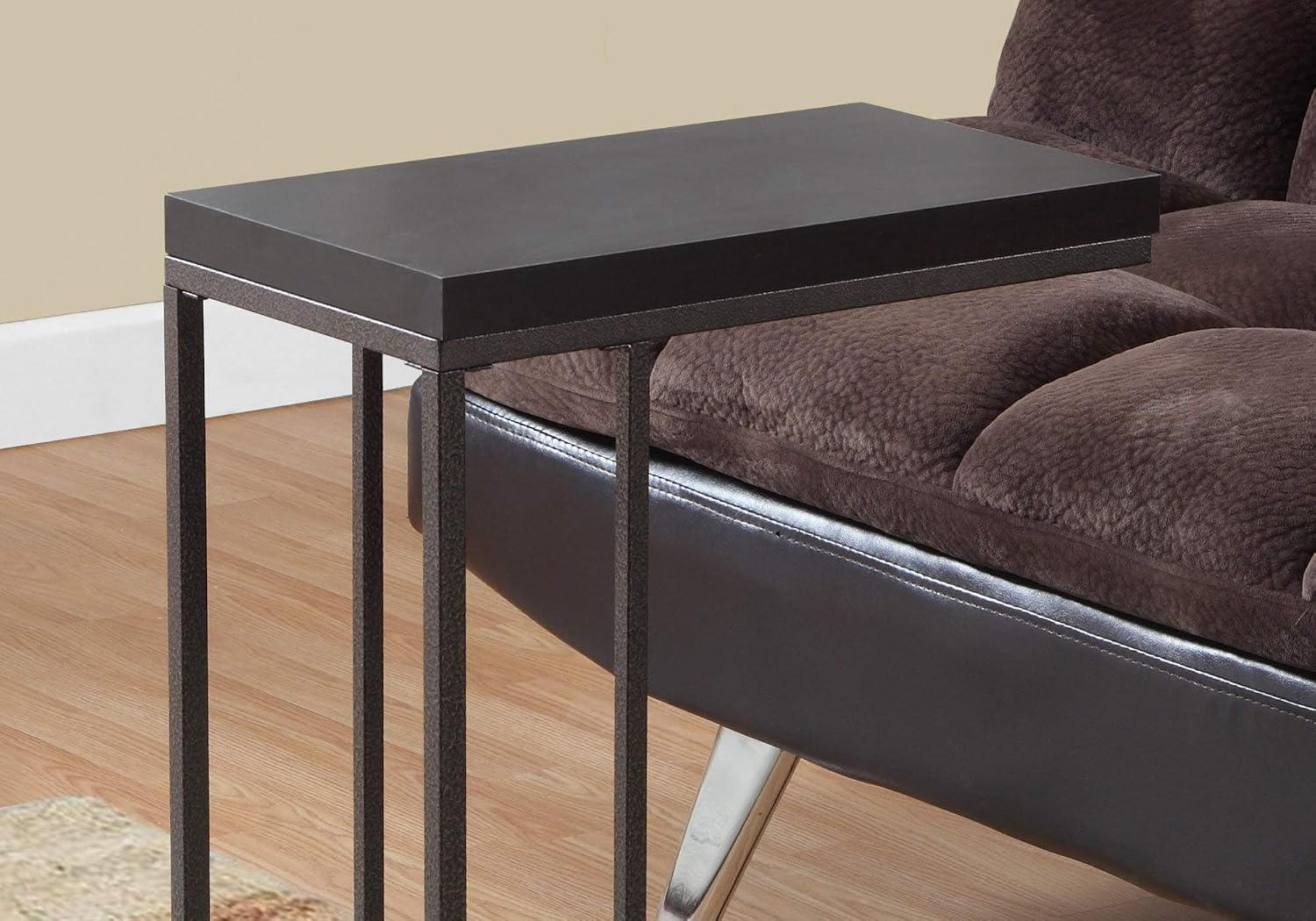 Accent Table, C-Shaped, End, Side, Snack, Living Room, Bedroom, Brown Laminate, Brown Metal, Contemporary, Modern