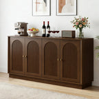 63" Buffet Sideboard Cabinet with Storage, Modern Credenza w/4 Fluted Arched Doors & Adjustable Shelves, Wood Accent Cabinet Coffee Bar Console Table for Living Room Kitchen (Walnut)