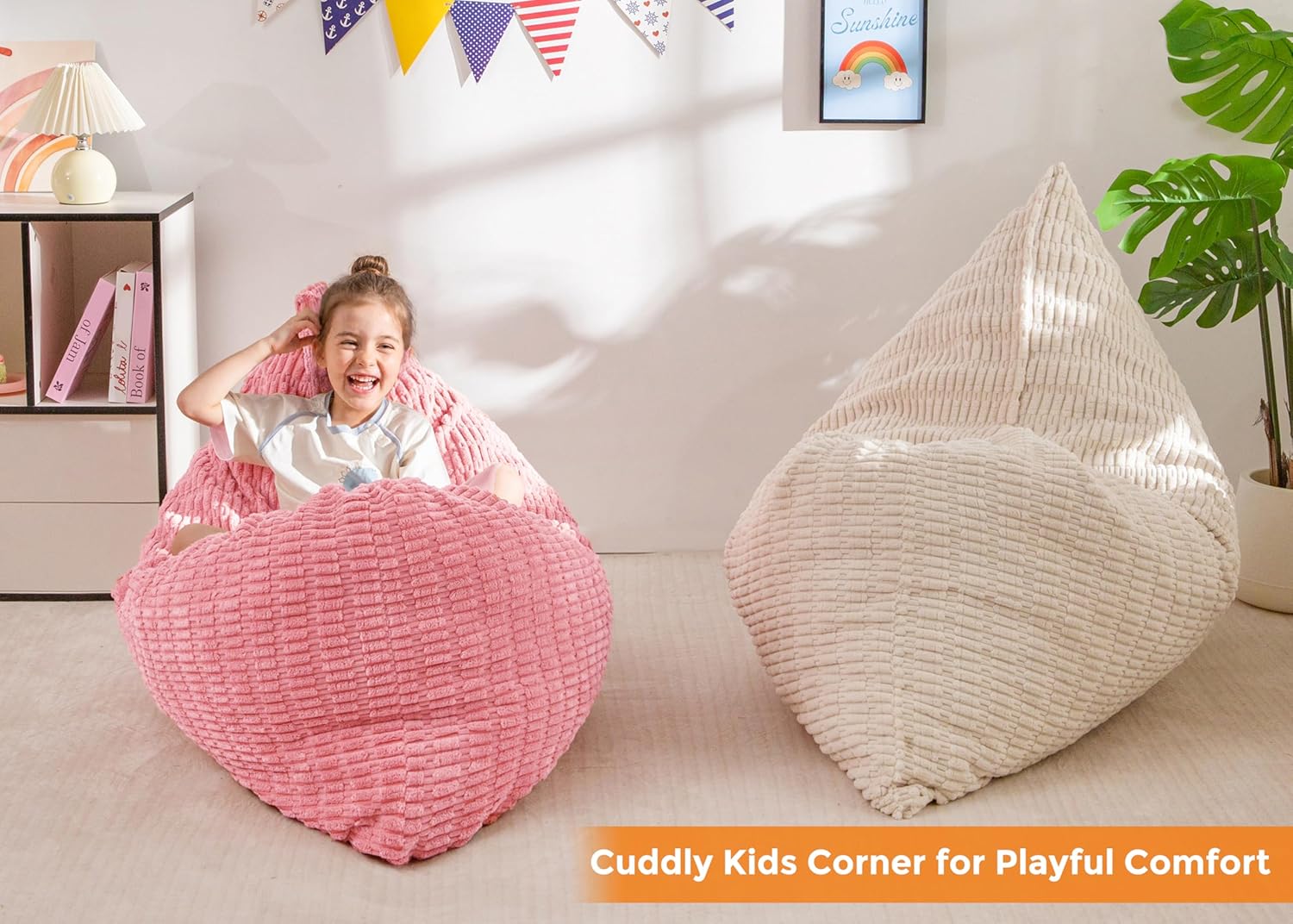 MAXYOYO Kids Bean Bag Chair, 3 in 1 Convertible Bean Bag Sofa with Removable Cover for Children, Soft Floor Lounger with Supportive Shredded Foam Filling, Floor Cushion Chair for Living Room, Playroom