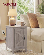 VASAGLE LIRY Collection - End Table with Charging Station, Side Table with Storage Cabinet, Night Stand for Living Room, Bedroom, Home Office, Washed Gray ULET131G101S