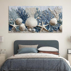 llribbons Coastal Seashell Canvas Wall Art Living Room Bathroom Decor Starfish Coral Seascape Painting Modern Ocean Artwork Prints for Bedroom Beach House Home Decoration Ready to Hang 12" x 24"