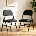 SHGJ&SOFT Set of 2 Folding Chairs with Padded Seats and Backs, Black Metal Frame Chair for Indoor and Outdoor, Home Office, Dorm, Party, Backyard, Lawn, Patio(Black, 2-Pack)
