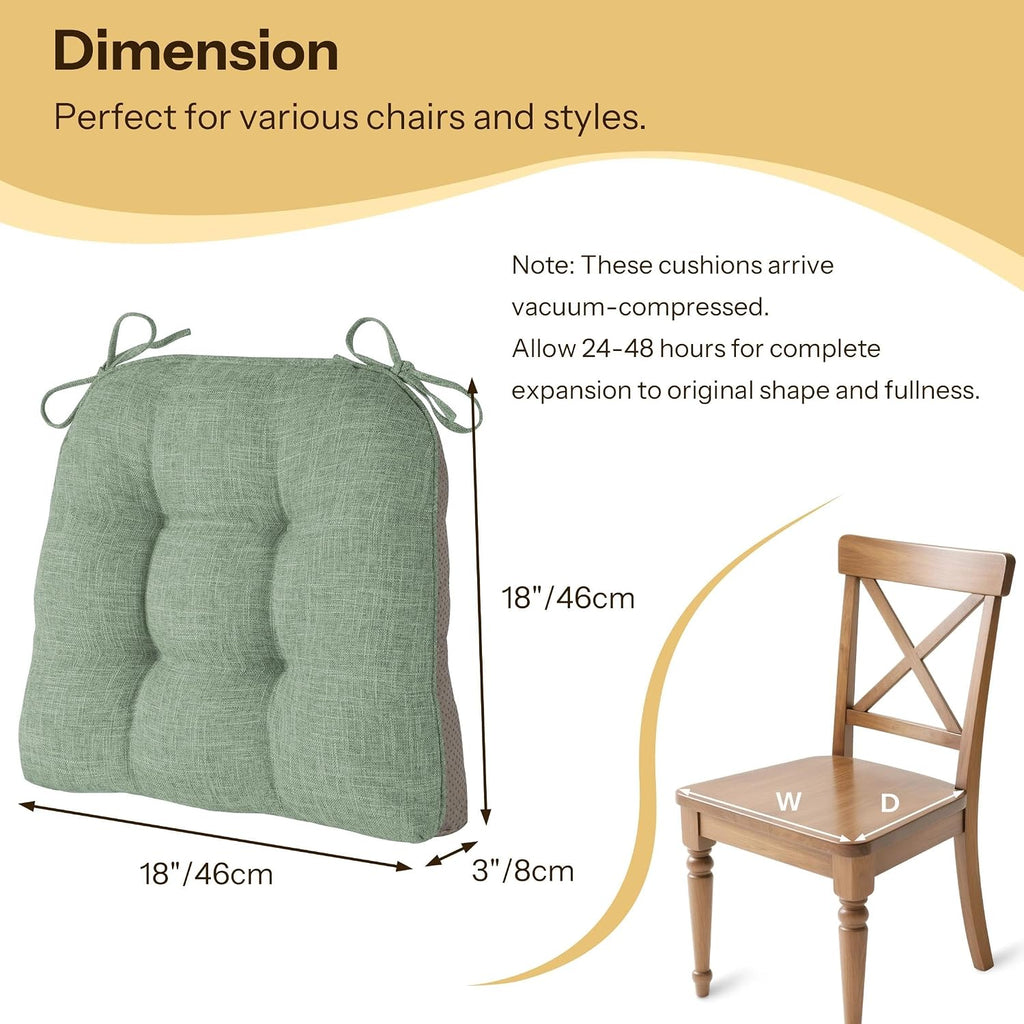 Non Slip Chair Cushions for Dining Chairs Set of 4 Kitchen Chair Cushions 18"x18"x3" Turfted Chair Pads Comfortable and Soft Seat Cushion with Ties (Sage Green)