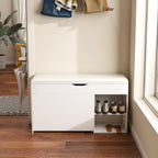 Shoe Storage Bench with Flip-Out Rack, Hidden Compartment, Open Shelves, White, 31.50" x 11.81" x 20.47