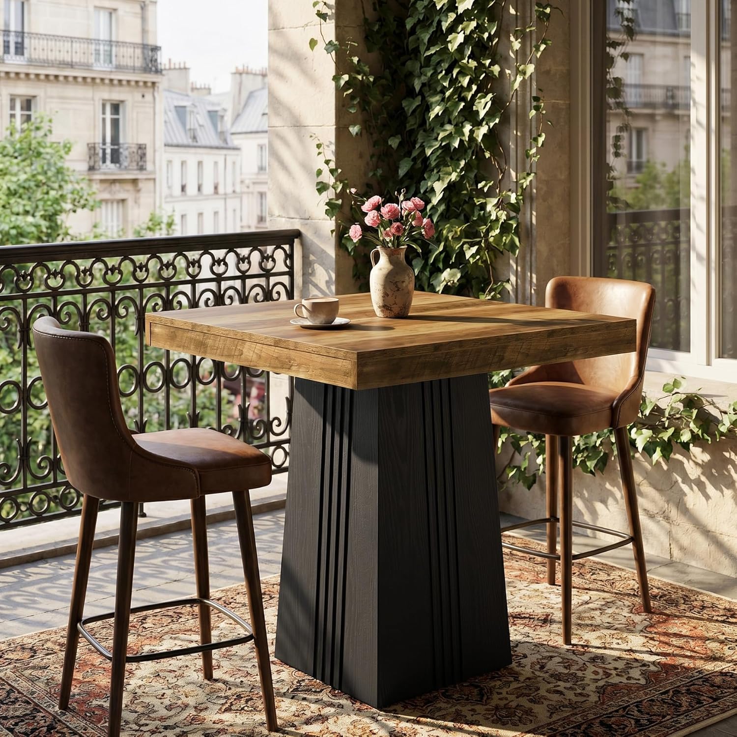 Tribesigns Square Bar Table, 35.4" H Bistro Pub Table with Fluted Hollow Base for Living Room Home Bar Cafe, Small Space (Only Table)