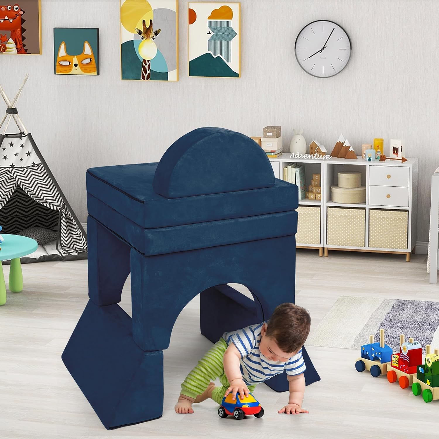 Betterhood Modular Kids Play Couch, 10PCS Child Sectional Sofa Imaginative Furniture Play Set for Creative Kids, Toddler to Teen Bedroom Furniture, Girls and Boys Playroom Convertible Sofa, Blue