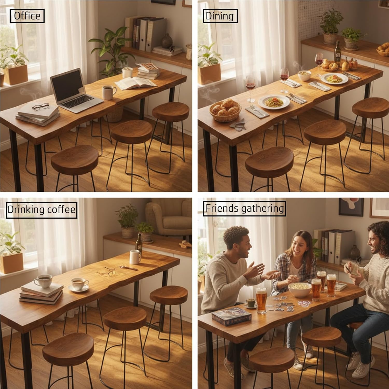 78.7in Bar Table,Solid Wood Narrow Counter Height Table, Industrial Kitchen Dining Table, for Coffee Shop, Living Room, Party Room, Small Space, Pub (78.7 * 17.71 * 41.3in)