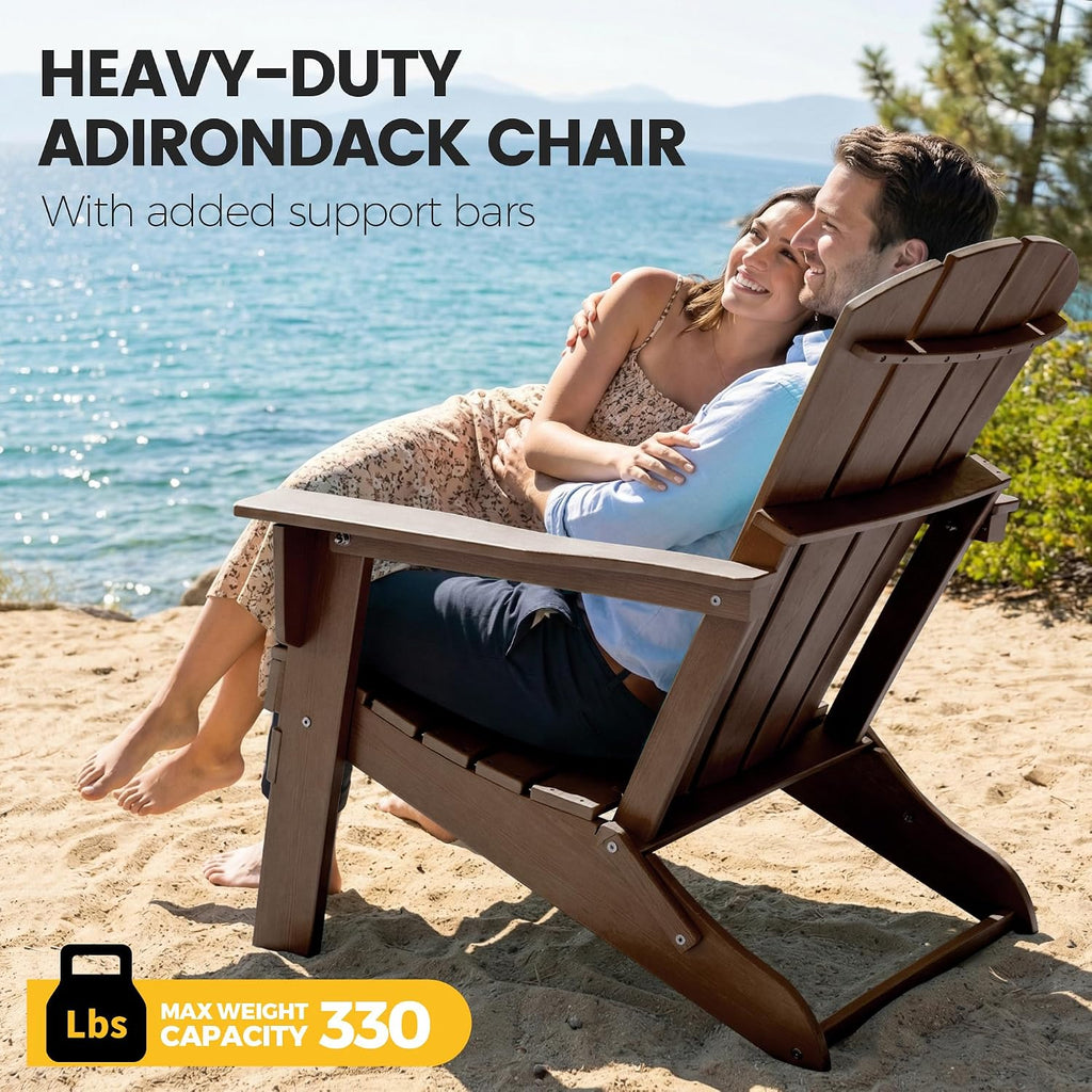 Folding Adirondack Chair Set of 4, Lightweight - Portable HDPE Patio Chair, All-Weather Space-Saving Foldable Fire Pit Seating for Camping, Backyard, Deck-Coffee