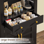 DINGIPP 73" Pantry Cabinet with Charging Station & LED Light, Tall Kitchen Pantry Cabinet with Microwave Stand and 1 Large Drawer, Kitchen Storage Cabinet with 4 Doors for Kitchen, Dining Room, Black