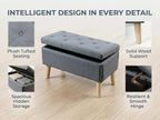Spacious Hidden Storage Ottoman Bench, Soft Corduroy Upholstered End of Bed Bench with Sturdy Wooden Legs, Multi-Functional Footrest for Living Room Entryway Bedroom, Olive Green
