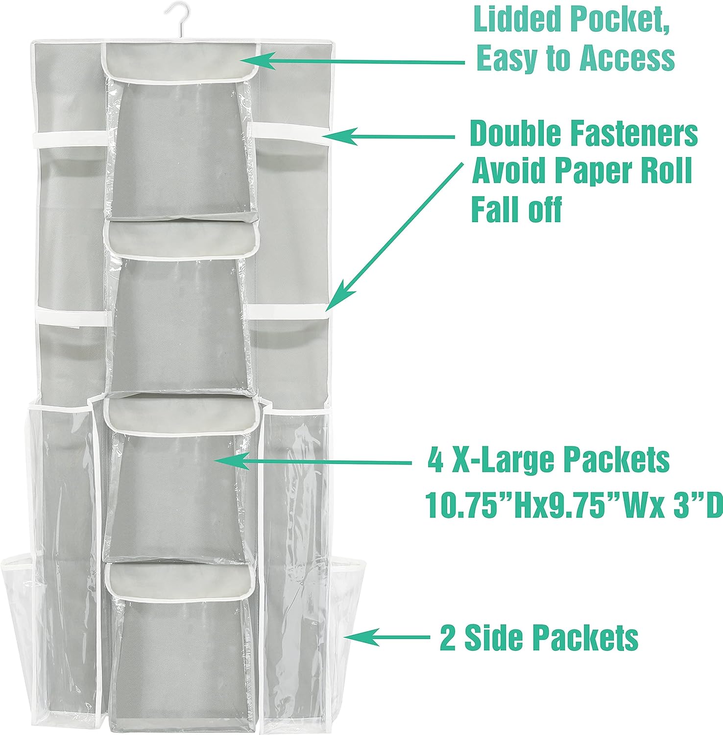 Simple Houseware Double-Sided Hanging Gift Wrap Organizer Storage Pockets, Gray (Set of 1)