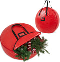 Christmas Ornament Storage Box Christmas Decoration Storage Baubles Box with Dividers Zipped Wreath Bag Decorations Bags (Red Wreath Bag)