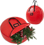 Christmas Ornament Storage Box Christmas Decoration Storage Baubles Box with Dividers Zipped Wreath Bag Decorations Bags (Red Wreath Bag)
