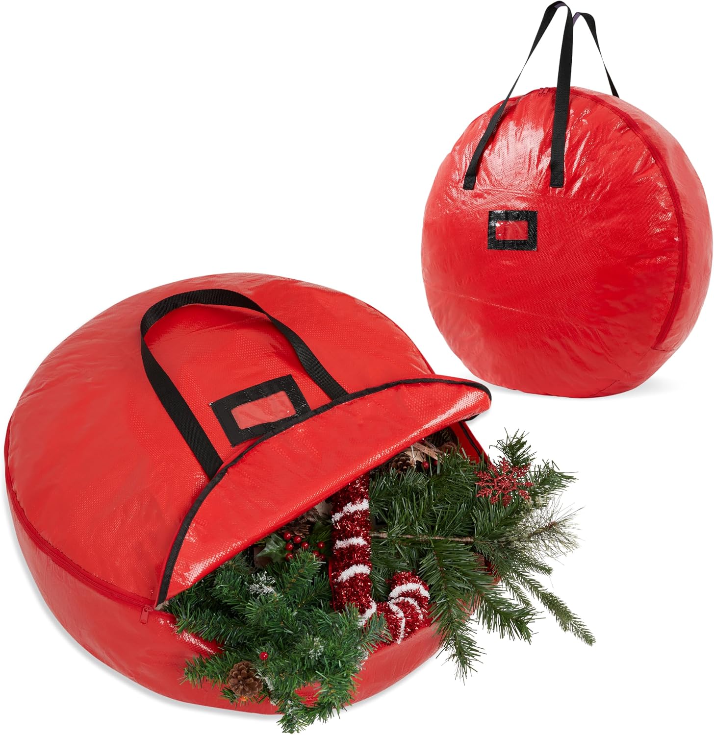 Christmas Ornament Storage Box Christmas Decoration Storage Baubles Box with Dividers Zipped Wreath Bag Decorations Bags (Red Wreath Bag)