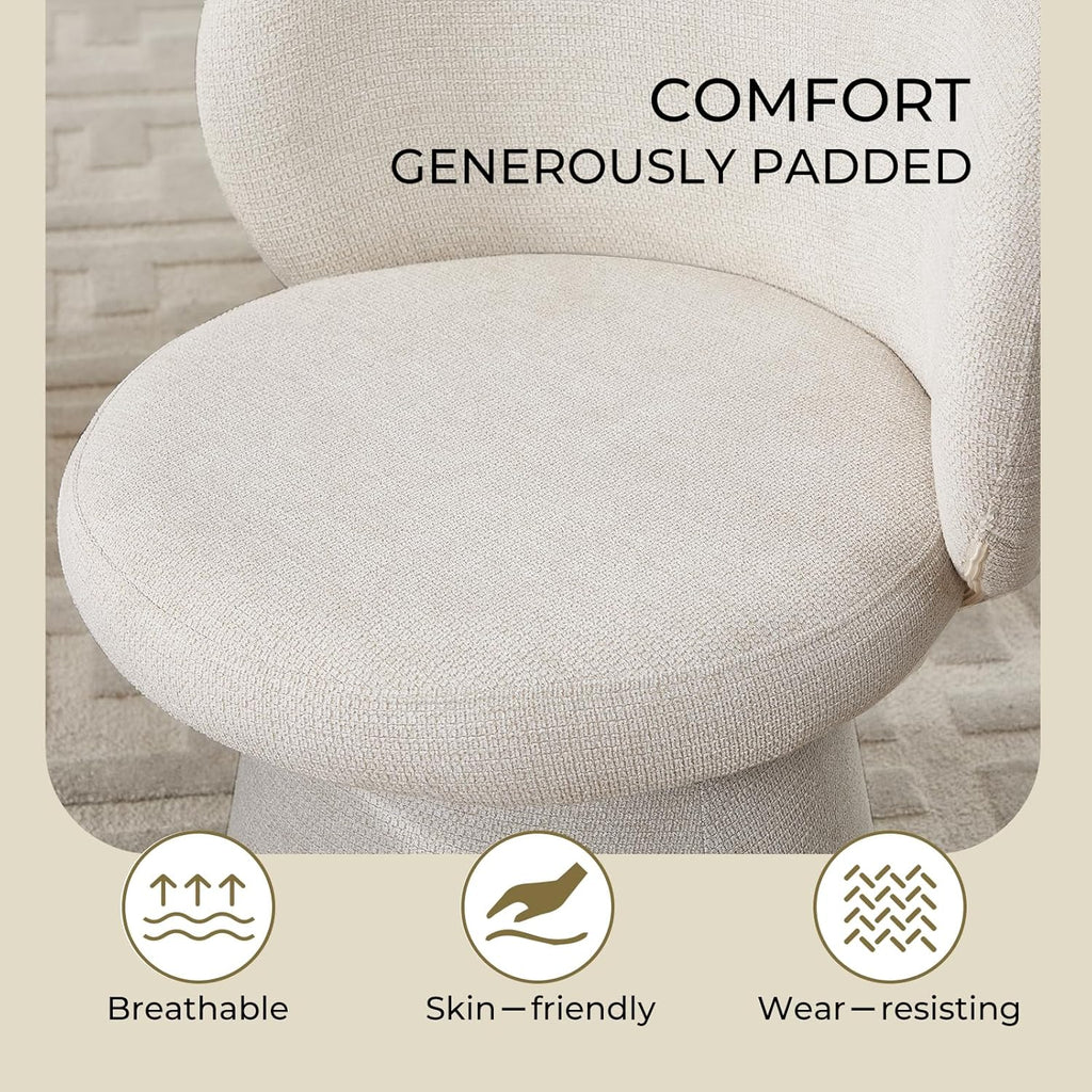 Swivel Dining Chair, Chenille Upholstered Barrel Accent Chair with 360° Swivel, Armless Vanity Chair for Makeup Room, Bedroom,Beige